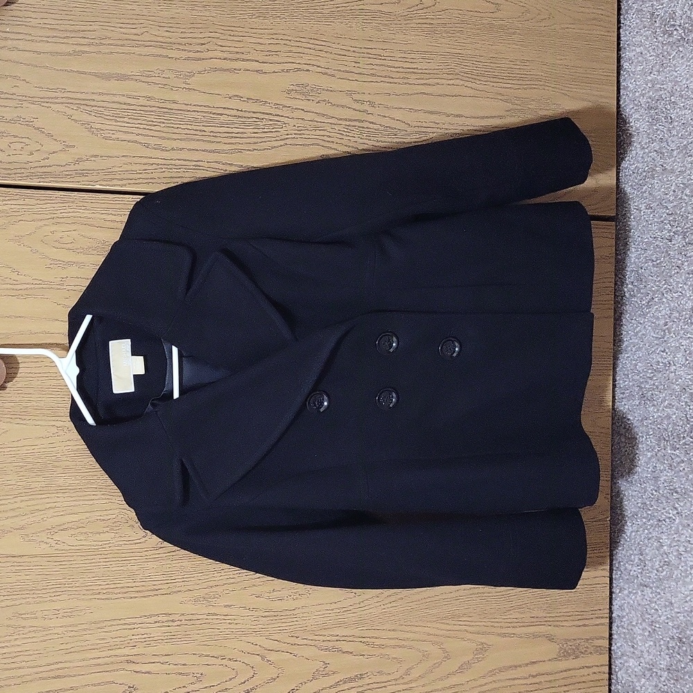 Michael Kors Women's Wool Black Double Breasted Pea Coat With Pockets Size M